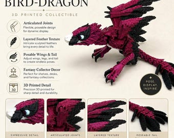 Dragão de penas articulado impresso em 3D, brinquedo antiestresse, figura de dragão pássaro fantástico, presente para namorados.