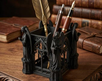 Porta-canetas Anjo Gótico: Decoração de mesa Catedral Dark Academia