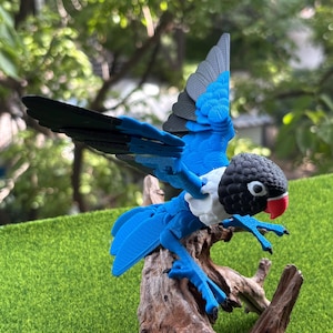 3D Printed Colorful Parrot with Movable Wings - Articulated Bird Desktop Decor, Unique Birthday Gift, Exotic Animal Sculpture