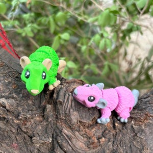 3D Printed Mini Colorful Mouse - Vibrant Pink and Green Hinged Toy - Halloween & Christmas Gift - Articulated Rodent Figurine