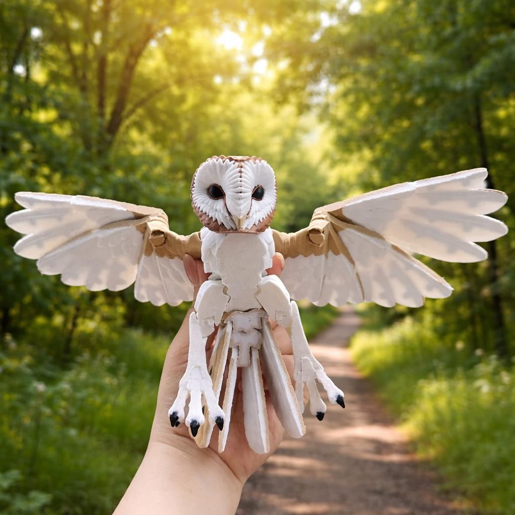 Barn Owl Articulated Figurine – 3D Printed Poseable Bird Desk