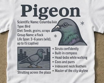 Maglietta con informazioni sui piccioni, t-shirt grafica vintage anni '90, t-shirt retrò con piccioni, abbigliamento, costume. T-shirt unisex per adulti