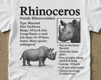 rhino information t-shirt , 90s vintage graphic t-shirt , retro rhinoceros t-shirt , unisex t-shirt for adults , y2k