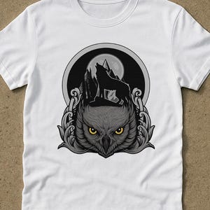 wolf and owl shirt , 90s vintage graphic t-shirt , retro  t-shirt , unisex t-shirt for adults