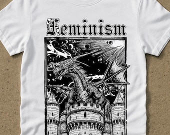 feminism dragon Fantasy Vintage Graphic t-Shirt, Retro dragons  Shirt, dragon Shirt,Dark Art Grunge Castle  Gothic