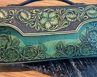 Met de hand gemaakte leren clutch | Western bloemendessin | Handgemaakte gevoerde tas | Gepersonaliseerd cadeau voor haar