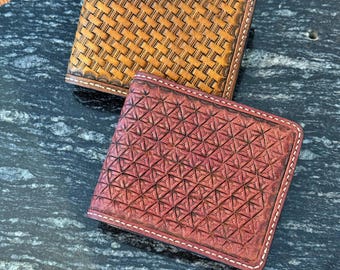 Hand Stamped Geometric Leather Bifold Wallet | Western Tooled Mens Wallet