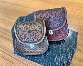 Hand-Tooled Leather Saddle Bag | Western Floral Carved Crossbody