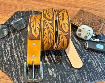 Handgemaakte leren westernriem: verenontwerp, aanpasbare breedte