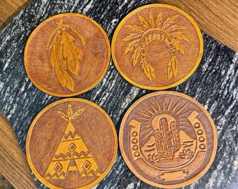 Hand-Tooled Leather Coasters: Floral Western Design, Custom Colors