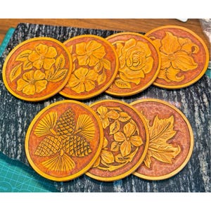 Hand-Tooled Leather Coasters: Floral Western Design, Custom Colors