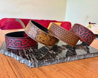 Hand-Tooled Leather Dog Collar | Celtic Braid, Floral Scroll Designs, Custom Fit