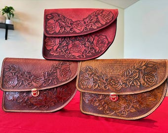Tooled Leather Rose Clutch: Handmade Western Style, Personalized