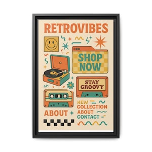 Retro Vibes Canvas Art Print, 70s Vibe Wall Decor, Vintage Music Poster, Fun Home Decoration, Groovy Gift for Music Lovers