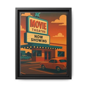 Retro Movie Theatre Framed Art Print, Vintage Wall Decor, Cinema Decor, Home Theater Wall Art, Gift for Movie Lovers