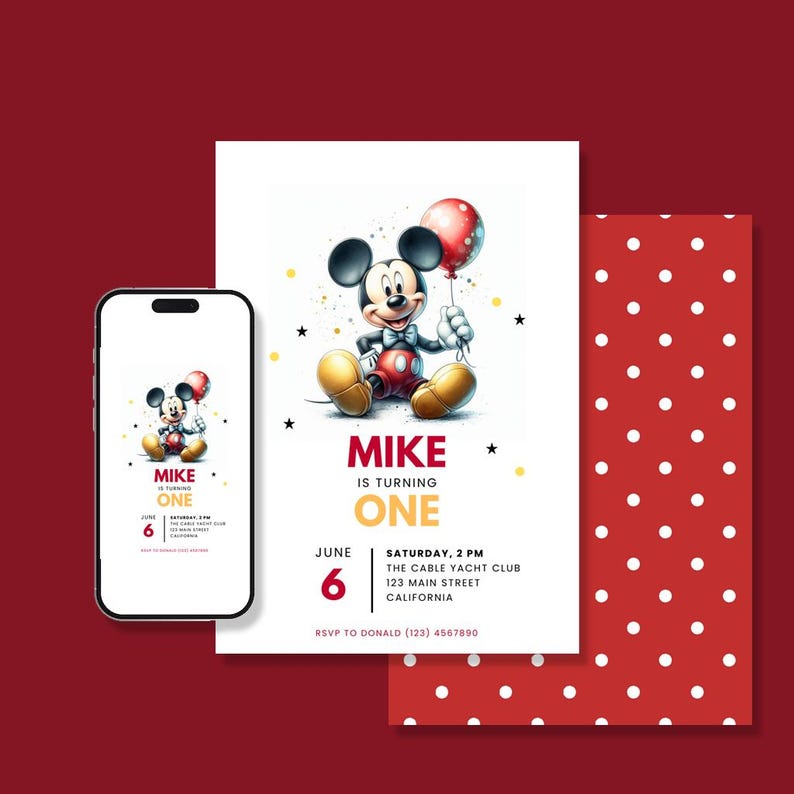Mickey Mouse Birthday Invitation: Editable Canva Template (thank You ...