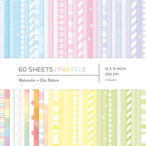 Confezione di carta digitale Essential Soft Pastel Colors da 60 fogli 12 x 12 pollici Uso commerciale DOWNLOAD IMMEDIATO Scrapbook Acquerello Motivi chic