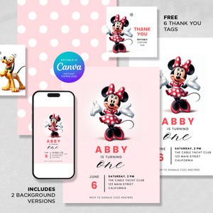 Minnie Birthday Invitation, Minnie Mouse invitation template, Minnie Invite, Mickey Twodles Invite, Printable Digital Editable in Canva