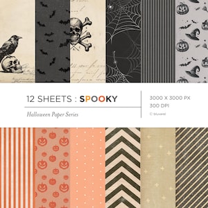 Vintage Halloween Digital Paper: Retro Scrapbook Patterns (Instant Download 12&quot;x12&quot;)