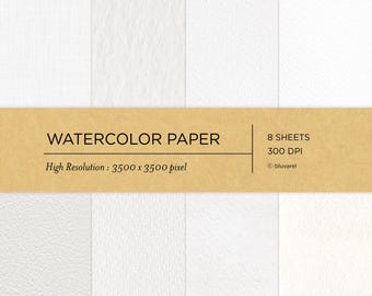 May include: Eight sheets of white watercolor paper with a textured surface. High Resolution: 3500 x 3500 pixel. 300 DPI. © bluvarel