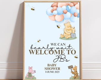 Winnie de Poeh-welkomstbord babyshower | Bewerkbare sjabloon (digitale download)