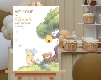 Gepersonaliseerde Winnie de Poeh-babyshower-welkomstbord (digitaal ontwerp)