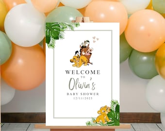 Lion King-welkomstbord babyshower | Gepersonaliseerd bord met Simba-thema | Digitale download evenementdecor