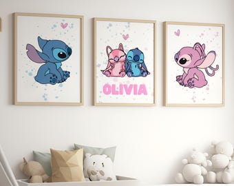 Gepersonaliseerde babyprints met steken en engelen, set van 3 (digitale download)