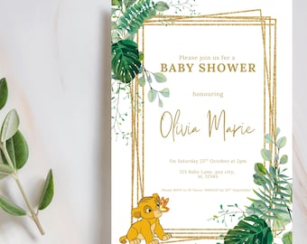 Lion King-babyshoweruitnodiging, junglethema (digitaal ontwerp)