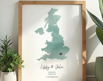 Gepersonaliseerde verlovingskaartafdruk | Aquarel pasgetrouwdencadeau (digitaal ontwerp)