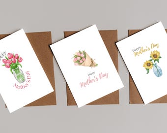 Fijne Moederdagwenskaart | Bloementhema | Bloemenkaarten | Tulpen en zonnebloemen | Bedrukte kaart met envelop