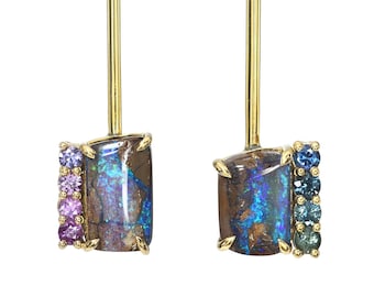 Dusk to Dreams Sapphire and Purple Opal Gold Drop Earrings by NIXIN Jewelry