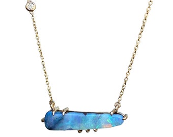 Winter Flurry Boulder Opal Diamond Station Necklace in 14k Gold by NIXIN Jewelry