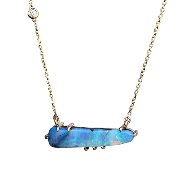 Winter Flurry Boulder Opal Diamond Station Necklace in 14k Gold by NIXIN Jewelry