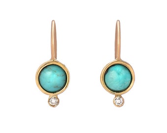 Turquoise Earrings, Turquoise Diamond Earrings, Drop Earrings, Turquoise Gold Drop Earrings, Turquoise Drops, December Birthstone, Nixin