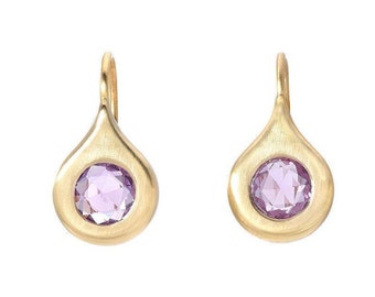 Rose Cut Purple Sapphire Drop Earrings in Gold by NIXIN