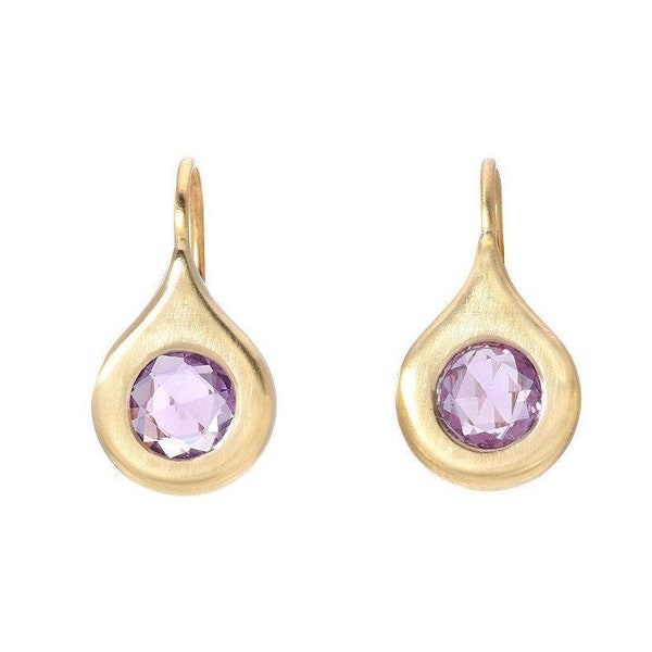 Rose Cut Purple Sapphire Drop Earrings in Gold by NIXIN