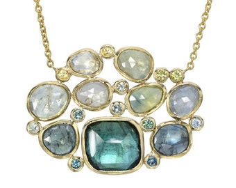 Evergreen Tourmaline and Sapphire Necklace by NIXIN Jewelry