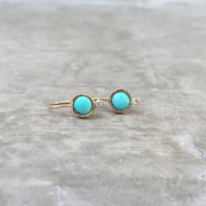 Turquoise Earrings, Turquoise Diamond Earrings, Drop Earrings, Turquoise Gold Drop Earrings, Turquoise Drops, December Birthstone, Nixin image 2