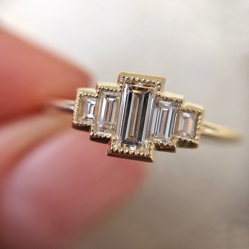 Art Deco Baguette Five Stone Ring Small Diamond Ring by NIXIN - Etsy