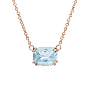Aquamarine Necklace, Cushion Cut Aquamarine, Aquamarine and Gold, Rose Gold Necklace, OOAK, Nixin