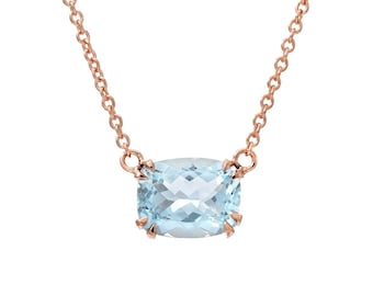 Aquamarine Necklace, Cushion Cut Aquamarine, Aquamarine and Gold, Rose Gold Necklace, OOAK, Nixin