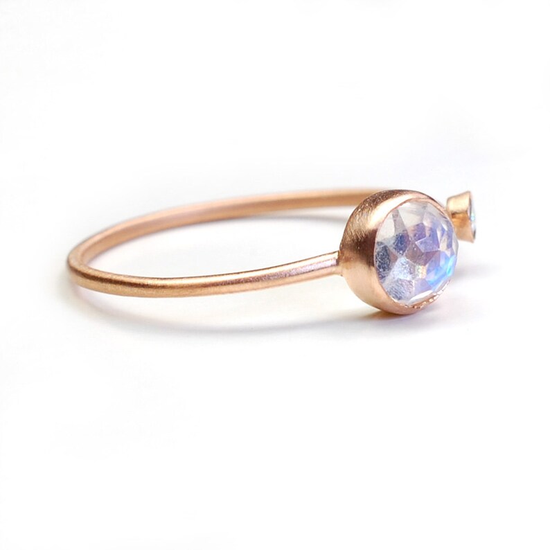 Rose Cut Moonstone Ring in 14k Gold with Sparkling Accent Diamond