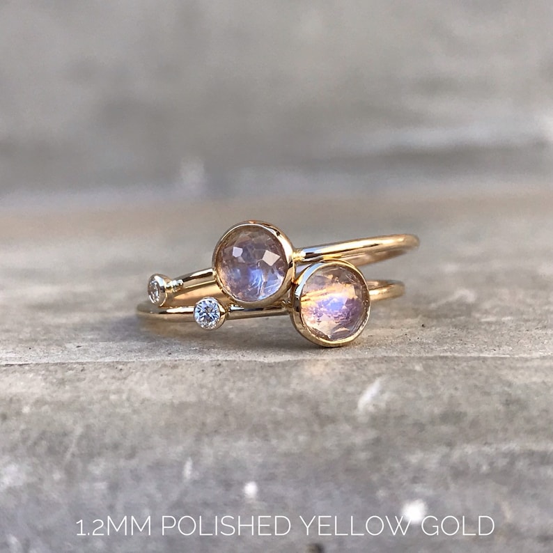 Rose Cut Moonstone Ring in 14k Gold with Sparkling Accent Diamond