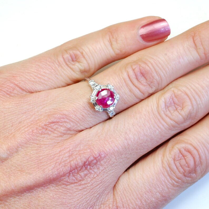 Diamond Ruby Engagement Ring Rose Cut Ring Ruby Engagement | Etsy