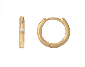 Petite Pave Diamond Huggie Hoops Solid Gold Hoops with Tiny Pave Diamond