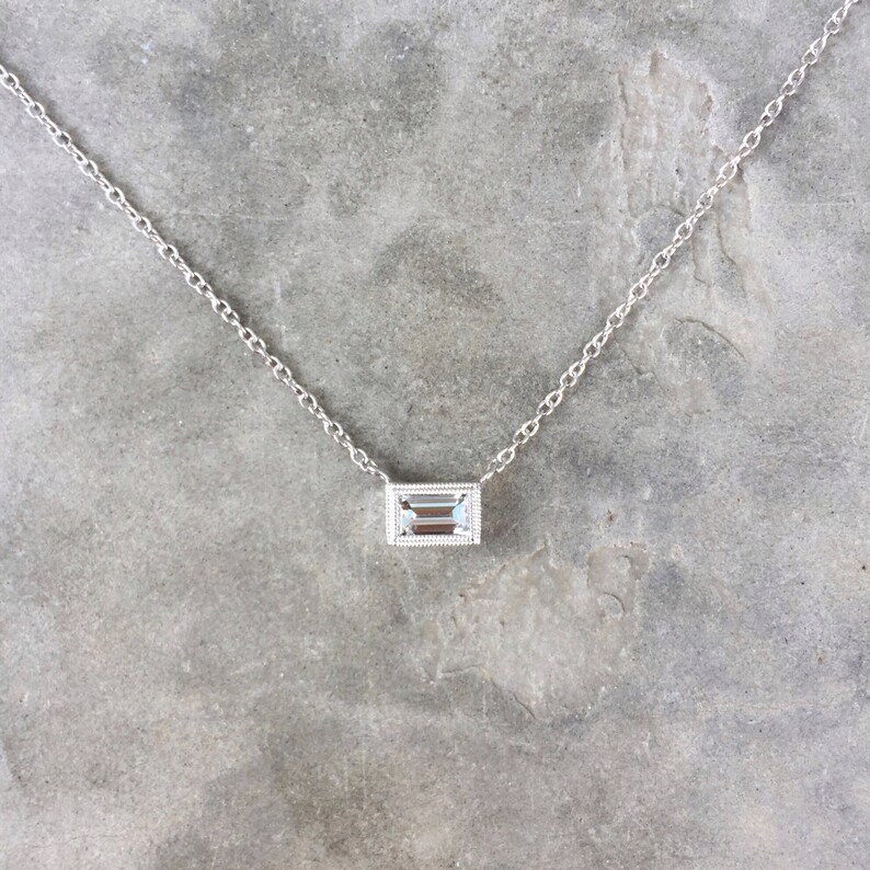 Baguette Diamond Necklace Diamond Solitaire Necklace Double - Etsy
