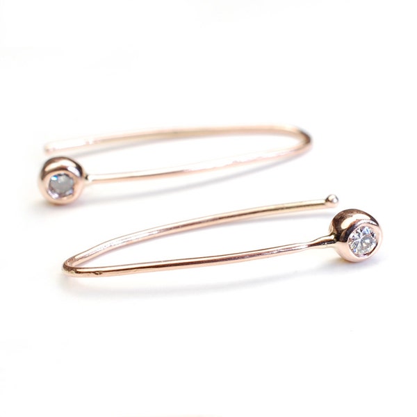 Diamond Drop Earring, Diamond Bar Earring, Rose Gold Earring, Modern Diamond Earring, Minimal Diamond Earring, Gold Diamond Earring, Nixin