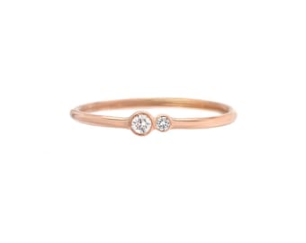 Asymmetrical Diamond Ring, Tiny Diamond Ring, Delicate Gold Diamond Ring, Everyday Diamond Ring, Stacking Ring, Kissing Diamonds Ring, Nixin