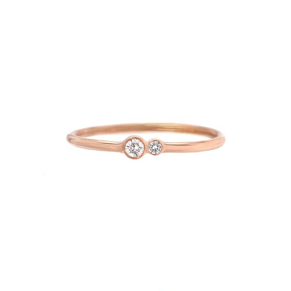 Asymmetrical Diamond Ring, Tiny Diamond Ring, Delicate Gold Diamond Ring, Everyday Diamond Ring, Stacking Ring, Kissing Diamonds Ring, Nixin